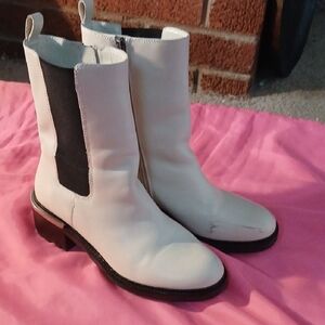 Vince Camuto White and Black Heeled Boots with Chunky Sole